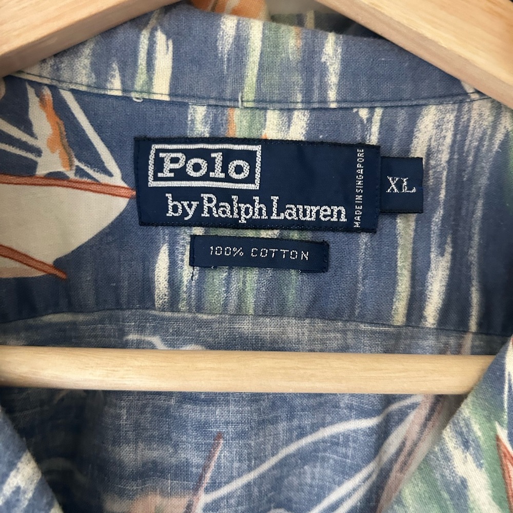 Vintage Polo Ralph Lauren Sailboat-Print Camp Shirt XL Cotton Blue Nautical - Picture 2 of 5